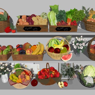 水果蔬菜组合 竹编菜筐菜篮 蔬菜篮 水果篮 白菜香蕉 辣椒南瓜 西兰花