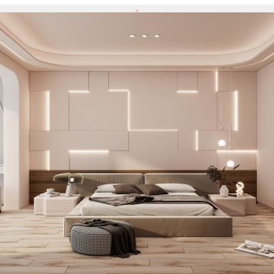 北欧奶油风几何灯带卧室