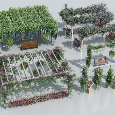 现代藤蔓绿植 藤蔓花卉廊架 藤蔓藤本 吊兰 藤蔓架