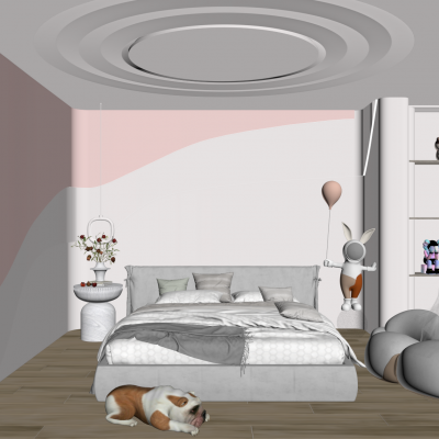 简约奶油风灯带造型卧室