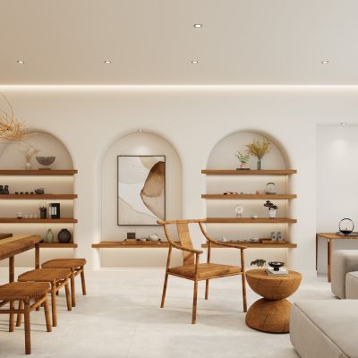 奶油原木风内嵌柜会客厅