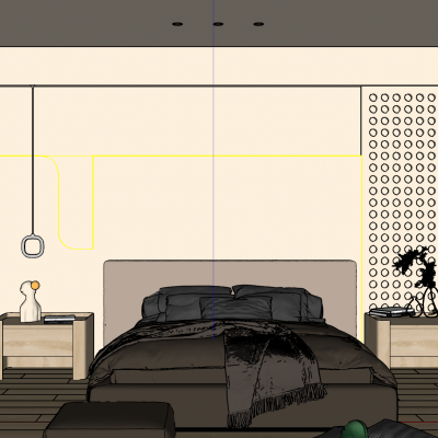 奶油原木风造型灯带卧室