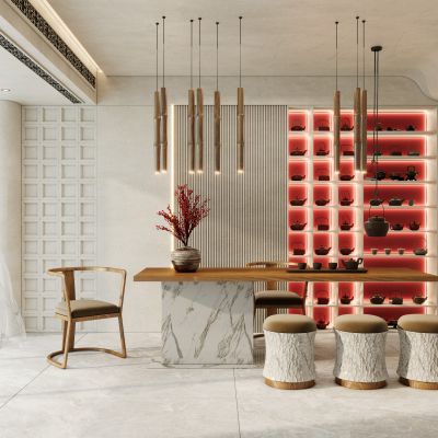 新中式轻奢奶油风茶室