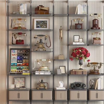 复古座机 老式电话 手摇电话 听筒电话 书架 花瓶