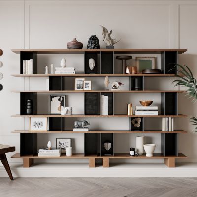 侘寂，原木，黑钢，装饰柜，书柜