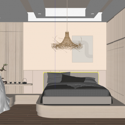 北欧原木风悬浮床回形顶卧室