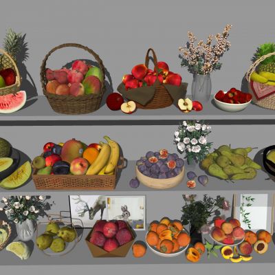 现代水果框 哈密瓜 西瓜 橘子 菠萝 柚子 无花果 芒果果篮 梨 桃子