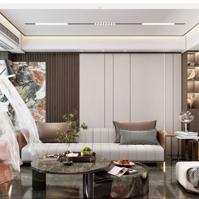 意式轻奢风岩板沙发墙