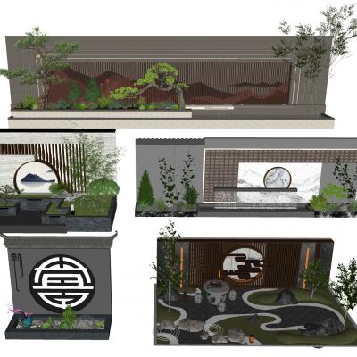 新中式景墙围墙 假山水景 景观山石 假山水景 叠水景墙 叠水景观 公园山水景墙