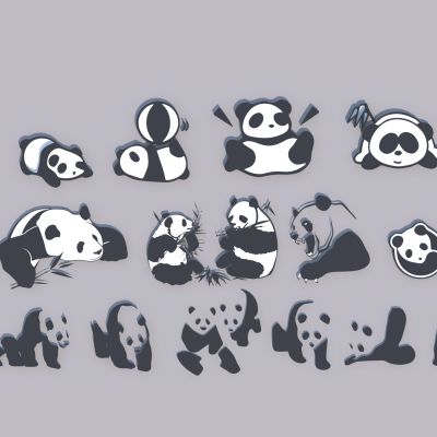 现代熊猫墙饰挂件 熊猫剪影装饰