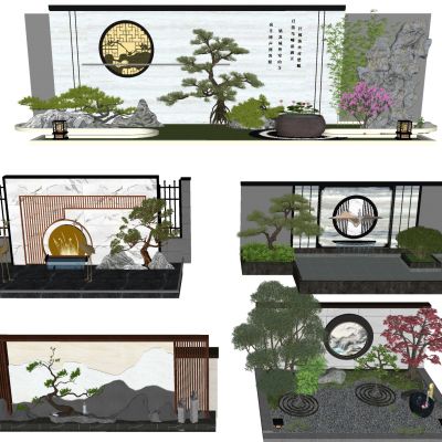 新中式景墙围墙 假山水景 景观山石 假山水景 叠水景墙 叠水景观 公园山水景墙