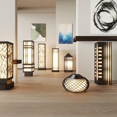 现代户外景观灯 草坪灯 庭院灯3d模型组合