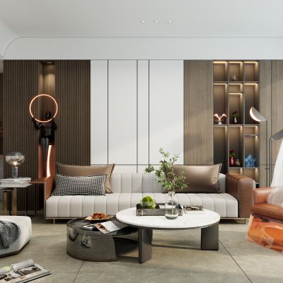 轻奢奶油原木风客厅沙发墙