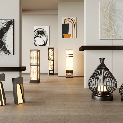 现代户外景观灯 草坪灯 庭院灯3d模型组合