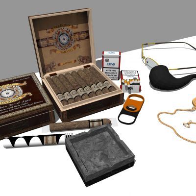  现代摆件组合 雪茄 烟斗 怀表