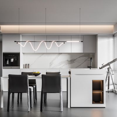 现代家居餐厅 餐桌椅组合 酒柜组合 吊灯 水吧台 饰品