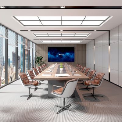 现代会议室 会议桌椅 会议桌 办公椅 百叶窗 液晶屏 简约会议室 会议桌椅组合