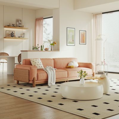 现代奶油风客餐厅_沙发茶几组合