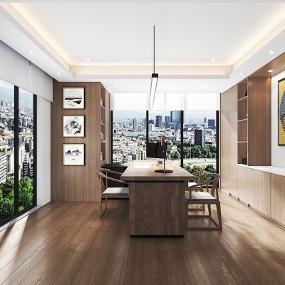 新中式总经理办公室，经理办公桌椅组合，书柜组合