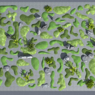 现代微地形 枯山水 绿岛 草坡 坡地 山包 石头绿植 园路地形