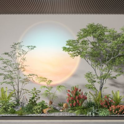 现代景观造景 植物堆 小鹿雕塑小品 树木花卉