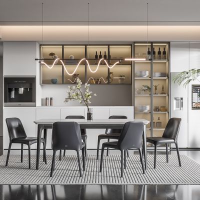 现代家居餐厅 餐桌椅组合 酒柜组合 吊灯  饰品