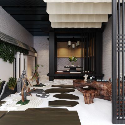 新中式茶室，接待室，洽谈室，茶具摆件