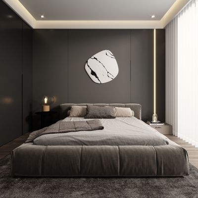 现代卧室，简约卧室，黑白灰卧室，主卧