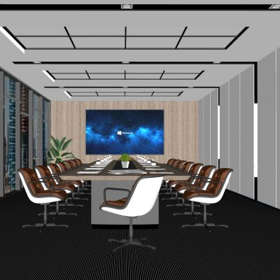 现代会议室 会议桌椅 会议桌 办公椅 百叶窗 液晶屏 简约会议室 会议桌椅组合