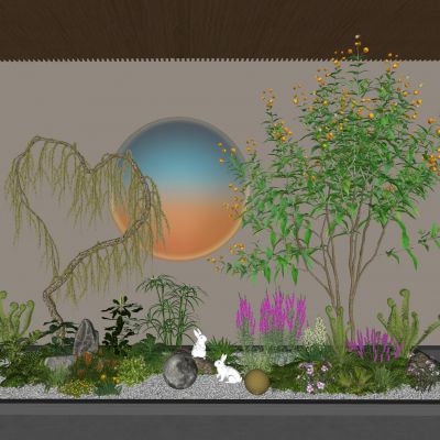 现代植物景观造景 植物堆 小兔雕塑小品 花卉绿植