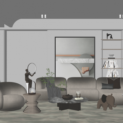 奶油诧寂风圆弧壁龛客体沙发墙