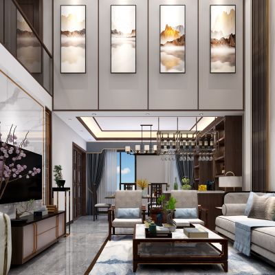 新中式别墅客餐厅