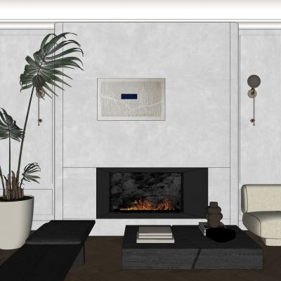 侘寂，壁炉，茶几，盆栽，凳子