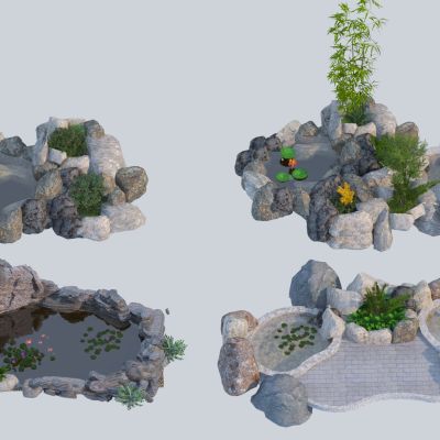 现代池塘_水塘_水景3D模型