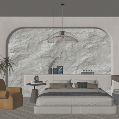 奶油简约风圆弧岩石卧室