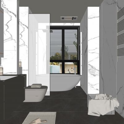 现代卫生间 马桶 浴室柜 洗脸盆 镜子 玻璃隔断 浴缸