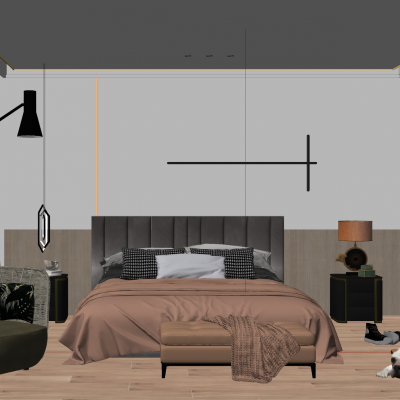 奶油原木风无主灯卧室