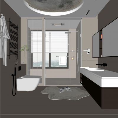 现代卫生间 马桶 浴室柜 洗脸盆 镜柜 玻璃隔断 玻璃砖