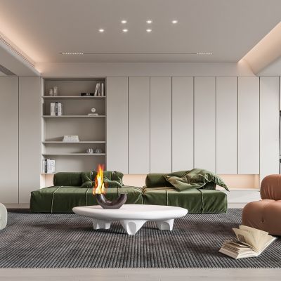 现代客厅 无主灯客厅 沙发组合 茶几组合 饰品摆件 洗衣机 烘干机