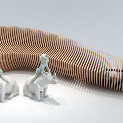 现代木艺异形椅子公共区域沙发卡座犀牛