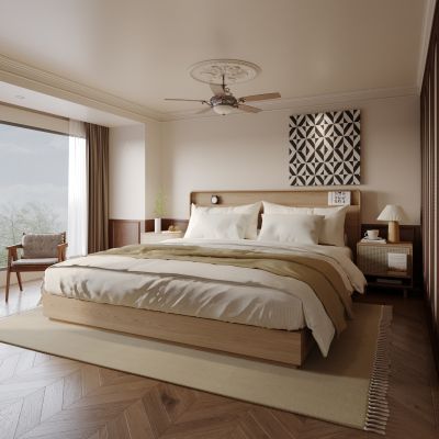 简约中古风主卧，摆件