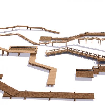 现代木栈道_水边栈道_山林栈道_栈桥SU11111模型