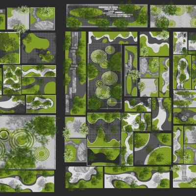 现代微地形_枯山水_绿岛_禅意景观_造型绿化灌木_庭院花园_庭院小品SU模型