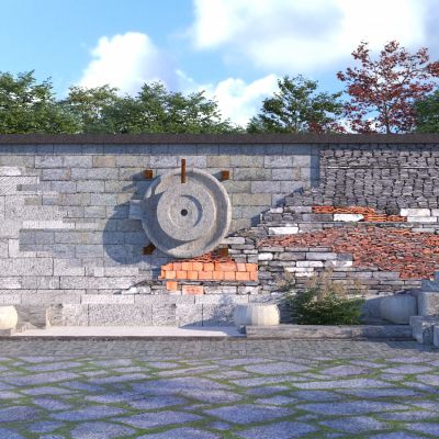 中式乡村民俗景墙3D模型