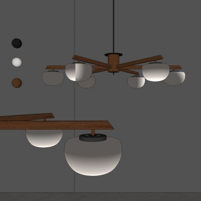 侘寂，中古，原木，吊灯，球形灯，多头