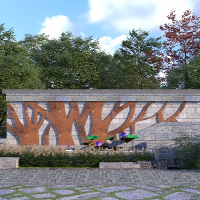 中式民俗景墙3D模型