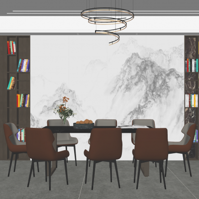 轻奢原木风岩板会客厅