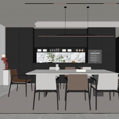 现代家居餐厅 餐桌椅组合 酒柜组合 吊灯 饰品