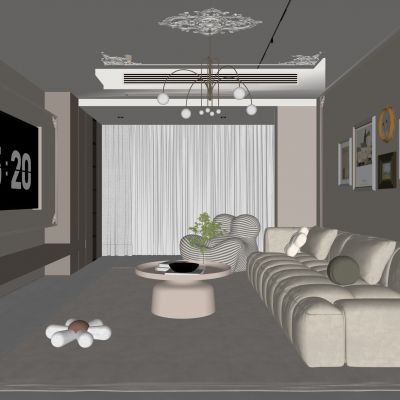 法式客厅 奶油风客厅 沙发组合 茶几组合 饰品摆件 PU线条