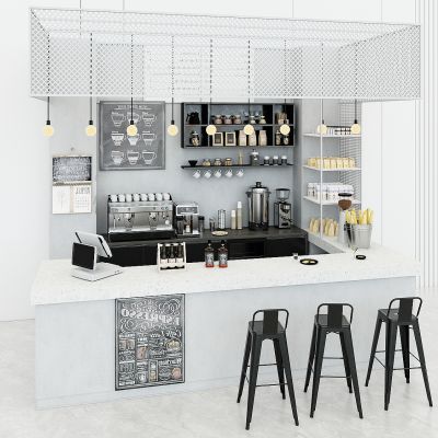 工业风咖啡店，咖啡厅，奶茶店前台，吧台服务台，收银台，操作台，咖啡机设备